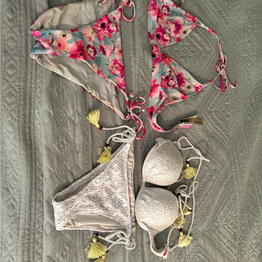 Victoria’s Secret Floral and White Bikini Set with Tassels